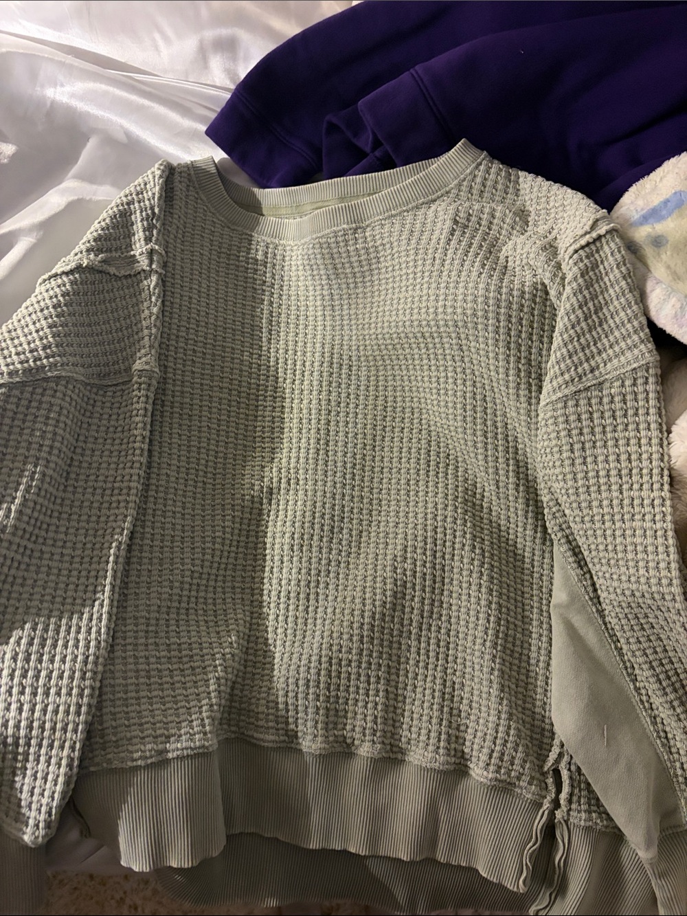 Waffle Knit Pullover Sweatshirt in Light Sage